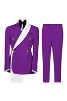 Load image into Gallery viewer, Notched Lapel Blue 2 Piece Double Breasted Men Prom Suits with Pockets