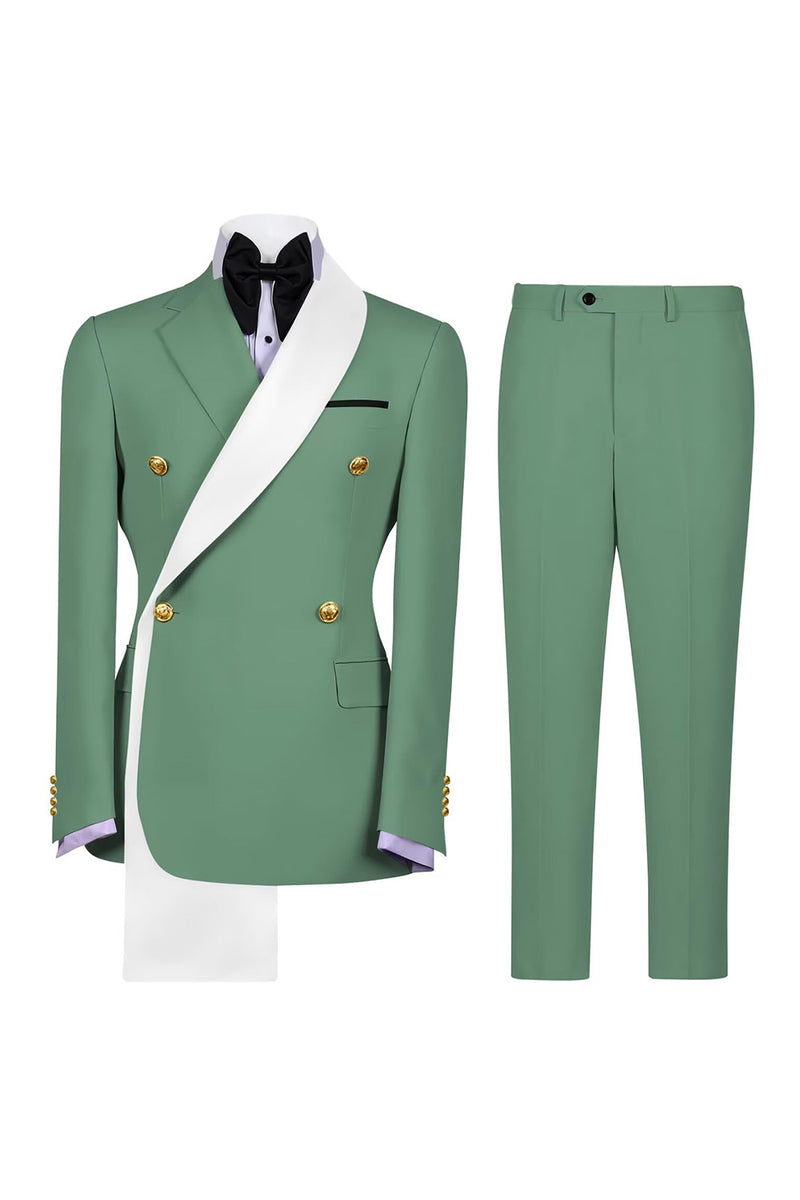 Load image into Gallery viewer, Notched Lapel Blue 2 Piece Double Breasted Men Prom Suits with Pockets