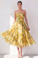 Load image into Gallery viewer, Floral Butter Yellow Strapless A Line Maxi Beach Wedding Guest Dress