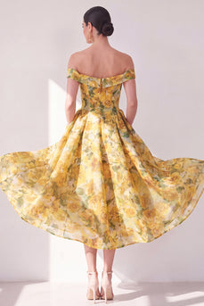 Floral A Line Maxi Butter Yellow Beach Wedding Guest Dress