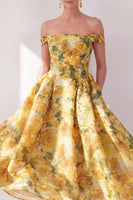 Load image into Gallery viewer, Floral A Line Maxi Butter Yellow Beach Wedding Guest Dress