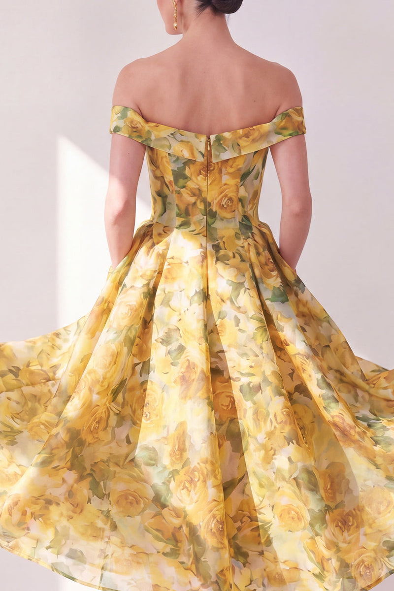 Load image into Gallery viewer, Floral A Line Maxi Butter Yellow Beach Wedding Guest Dress
