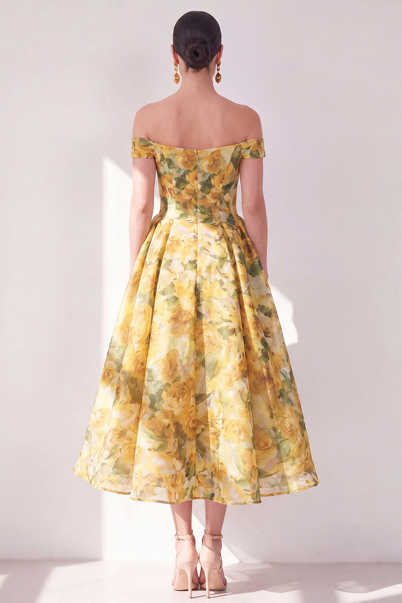 Load image into Gallery viewer, Floral A Line Maxi Butter Yellow Beach Wedding Guest Dress