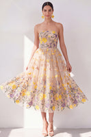Load image into Gallery viewer, Floral Apricot Strapless A Line Maxi Wedding Guest Dress