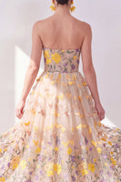 Load image into Gallery viewer, Floral Apricot Strapless A Line Maxi Wedding Guest Dress