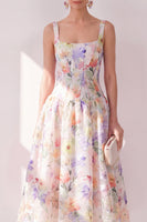 Load image into Gallery viewer, White Purple Flower A Line Maxi Beach Corset Wedding Guest Dress
