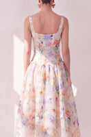 Load image into Gallery viewer, White Purple Flower A Line Maxi Beach Corset Wedding Guest Dress