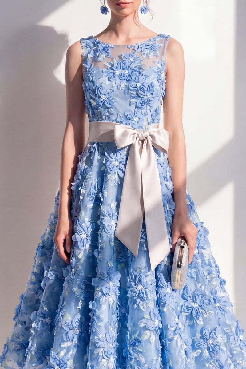 Load image into Gallery viewer, Floral Purple Boat Neck A Line Maxi Wedding Guest Dress with Bow