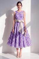 Load image into Gallery viewer, Floral Purple Boat Neck A Line Maxi Wedding Guest Dress with Bow