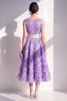 Load image into Gallery viewer, Floral Purple Boat Neck A Line Maxi Wedding Guest Dress with Bow