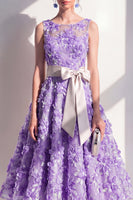 Load image into Gallery viewer, Floral Purple Boat Neck A Line Maxi Wedding Guest Dress with Bow