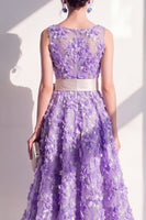 Load image into Gallery viewer, Floral Purple Boat Neck A Line Maxi Wedding Guest Dress with Bow
