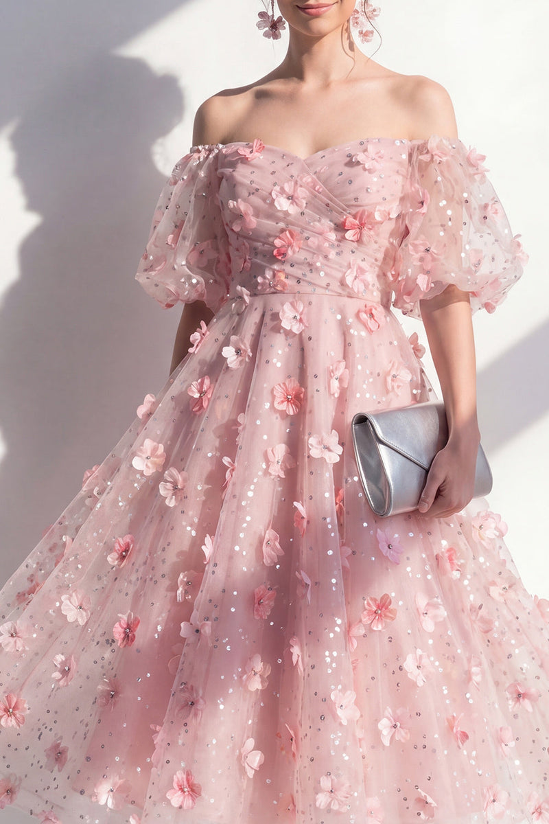 Load image into Gallery viewer, Sparkly Blush Beaded Floral Ruched A Line Maxi Wedding Guest Dress