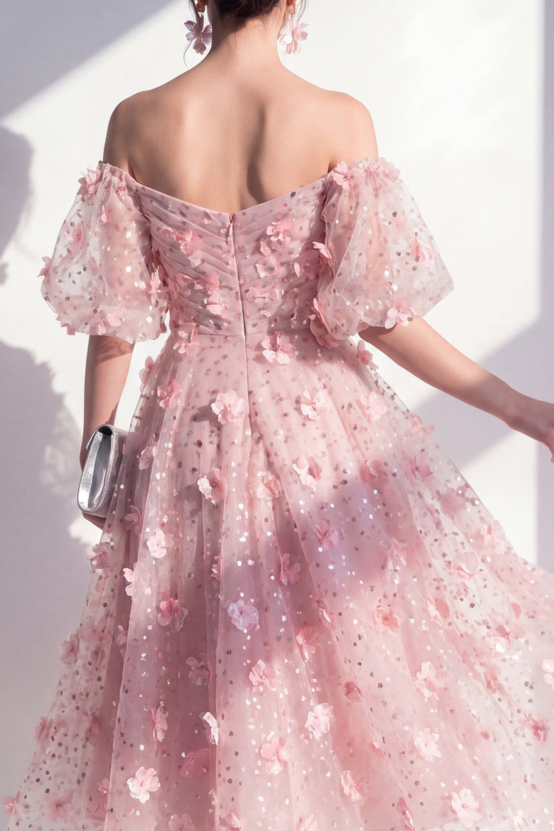 Load image into Gallery viewer, Sparkly Blush Beaded Floral Ruched A Line Maxi Wedding Guest Dress