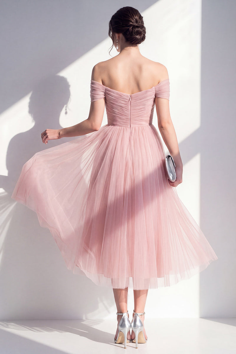 Load image into Gallery viewer, Blush Ruched Off the Shoulder A Line Maxi Wedding Guest Dress