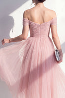 Load image into Gallery viewer, Blush Ruched Off the Shoulder A Line Maxi Wedding Guest Dress