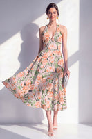Load image into Gallery viewer, Halter Pink Flower A Line Maxi Beach Wedding Guest Dress