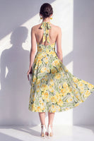 Load image into Gallery viewer, Halter Pink Flower A Line Maxi Beach Wedding Guest Dress