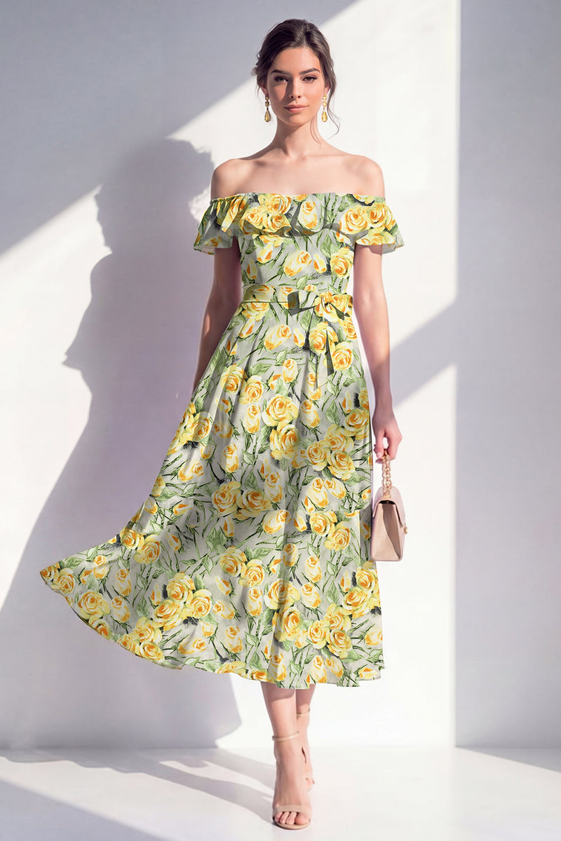 Load image into Gallery viewer, Pink Flower A Line Beach Maxi Wedding Guest Dress with Ruffles