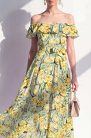 Load image into Gallery viewer, Pink Flower A Line Beach Maxi Wedding Guest Dress with Ruffles