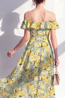 Load image into Gallery viewer, Pink Flower A Line Beach Maxi Wedding Guest Dress with Ruffles