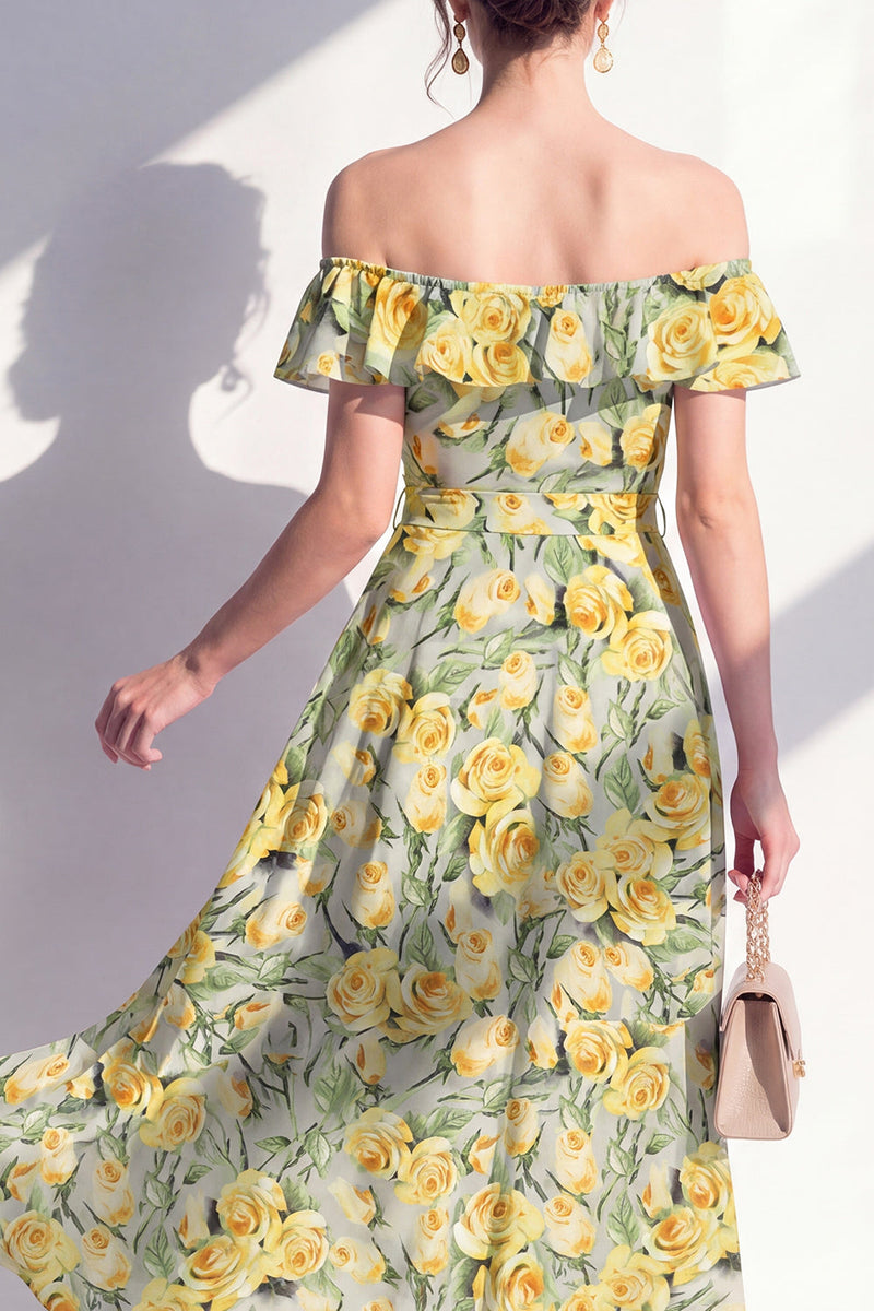 Load image into Gallery viewer, Pink Flower A Line Beach Maxi Wedding Guest Dress with Ruffles