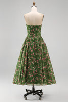 Load image into Gallery viewer, Dark Green Floral Strapless A Line Maxi Beach Wedding Guest Dress