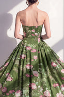 Load image into Gallery viewer, Dark Green Floral Strapless A Line Maxi Beach Wedding Guest Dress