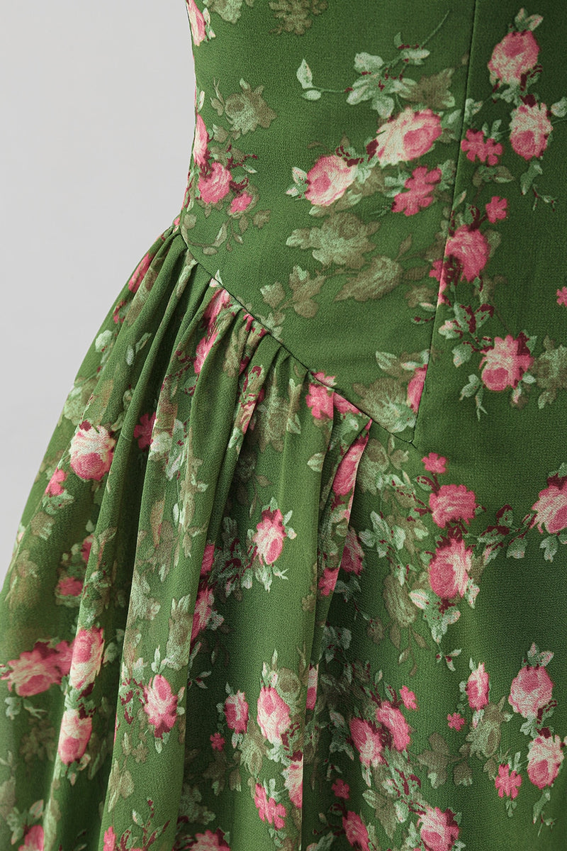 Load image into Gallery viewer, Dark Green Floral Strapless A Line Maxi Beach Wedding Guest Dress