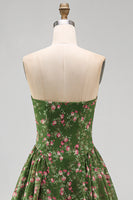 Load image into Gallery viewer, Dark Green Floral Strapless A Line Maxi Beach Wedding Guest Dress