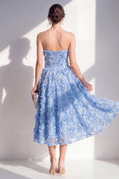 Load image into Gallery viewer, Blue Floral Strapless A Line Maxi Wedding Guest Dress