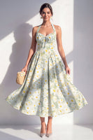 Load image into Gallery viewer, Floral Light Green Halter A Line Maxi Beach Wedding Guest Dress