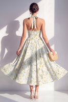 Load image into Gallery viewer, Floral Light Green Halter A Line Maxi Beach Wedding Guest Dress