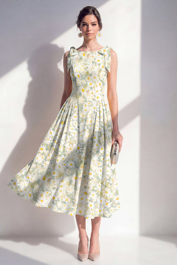 Queendancer Women Floral Light Green Maxi Beach Wedding Guest Dress with  Bows Boat Neck A Line Summer Dress – queendanceruk
