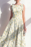 Load image into Gallery viewer, Boat Neck Floral Light Green A Line Maxi Beach Wedding Guest Dress with Bows