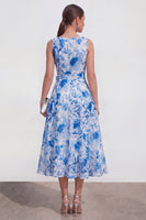 Load image into Gallery viewer, Purple Flower A Line V-Neck Maxi Beach Wedding Guest Dress with Bow