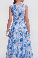 Load image into Gallery viewer, Purple Flower A Line V-Neck Maxi Beach Wedding Guest Dress with Bow