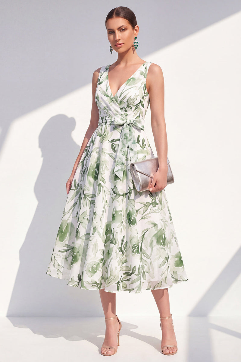 Load image into Gallery viewer, Purple Flower A Line V-Neck Maxi Beach Wedding Guest Dress with Bow