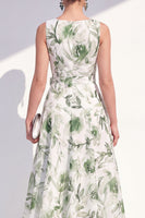 Load image into Gallery viewer, Purple Flower A Line V-Neck Maxi Beach Wedding Guest Dress with Bow