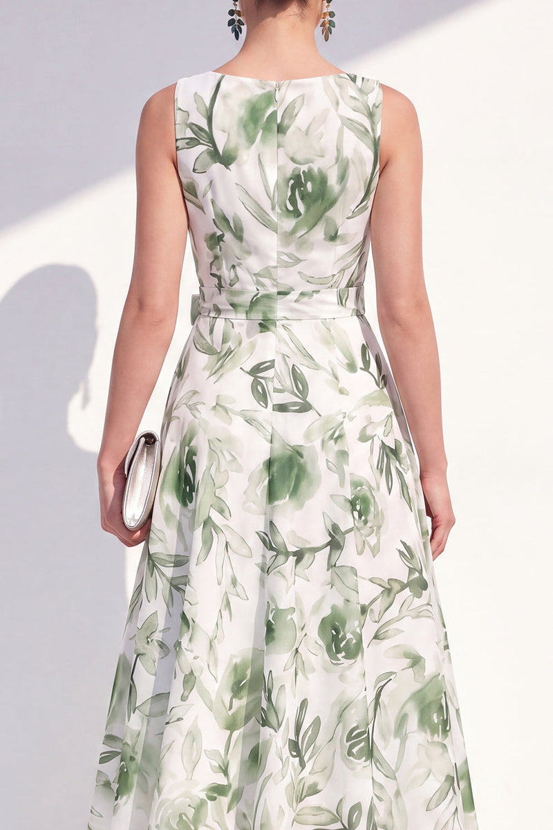 Load image into Gallery viewer, Purple Flower A Line V-Neck Maxi Beach Wedding Guest Dress with Bow