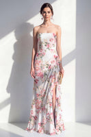 Load image into Gallery viewer, Mermaid Blue Flower Ruched Beach Wedding Guest Dress with Ruffles