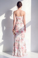 Load image into Gallery viewer, Mermaid Blue Flower Ruched Beach Wedding Guest Dress with Ruffles