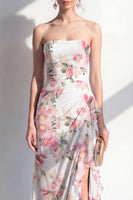 Load image into Gallery viewer, Mermaid Blue Flower Ruched Beach Wedding Guest Dress with Ruffles