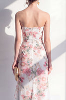 Load image into Gallery viewer, Mermaid Blue Flower Ruched Beach Wedding Guest Dress with Ruffles