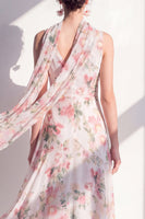 Load image into Gallery viewer, A Line V-Neck Blue Flower Beach Wedding Guest Dress