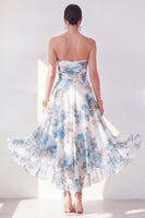 Load image into Gallery viewer, Strapless Orange Flower Ruched A Line Beach Wedding Guest Dress