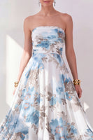 Load image into Gallery viewer, Strapless Orange Flower Ruched A Line Beach Wedding Guest Dress