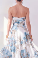 Load image into Gallery viewer, Strapless Orange Flower Ruched A Line Beach Wedding Guest Dress