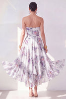 Load image into Gallery viewer, Strapless Orange Flower Ruched A Line Beach Wedding Guest Dress