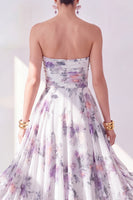 Load image into Gallery viewer, Strapless Orange Flower Ruched A Line Beach Wedding Guest Dress